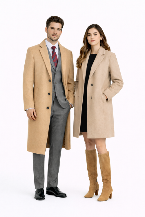 Men's Black Wool & Cashmere Overcoat Classic Full Length Topcoat