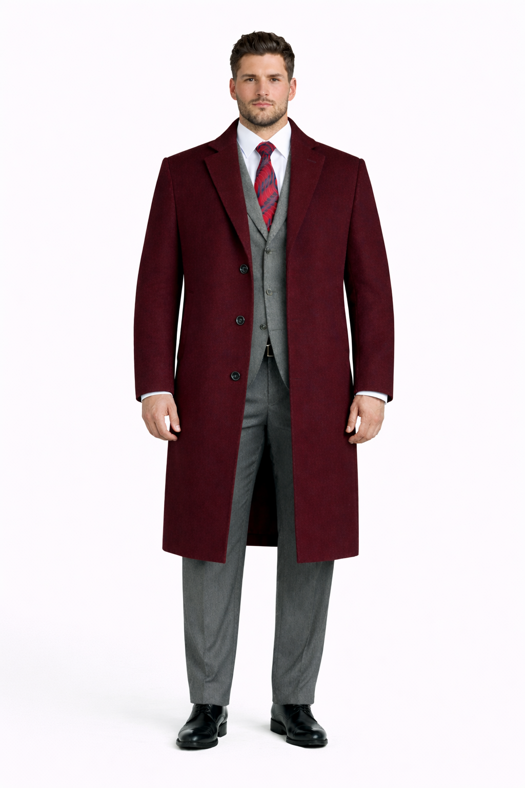 Men's Black Wool & Cashmere Overcoat â€“ Classic Full Length Topcoat - Small