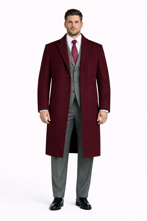 Men's Black Wool & Cashmere Overcoat Classic Full Length Topcoat