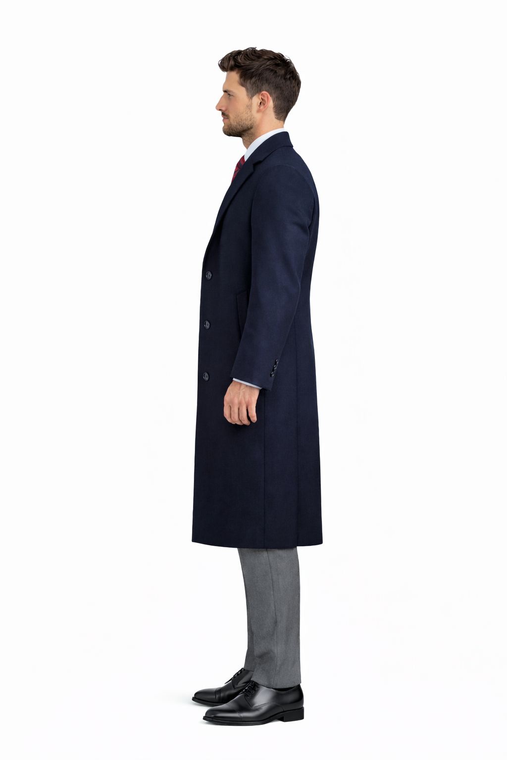 Men's Black Wool & Cashmere Overcoat â€“ Classic Full Length Topcoat - Small