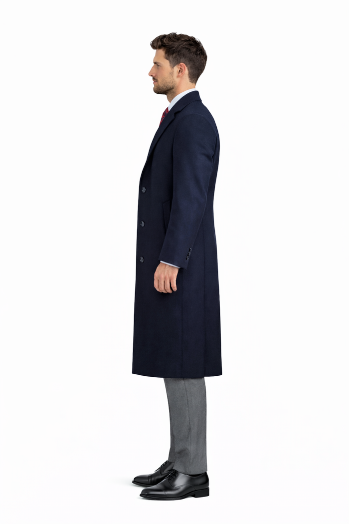 Men's Black Wool & Cashmere Overcoat Classic Full Length Topcoat