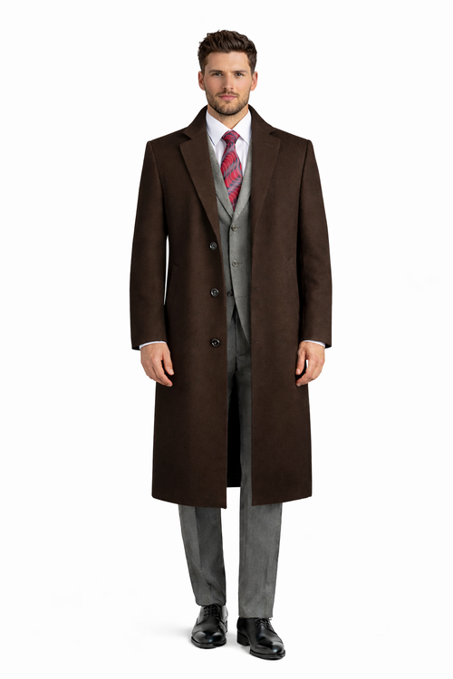 Men's Black Wool & Cashmere Overcoat Classic Full Length Topcoat