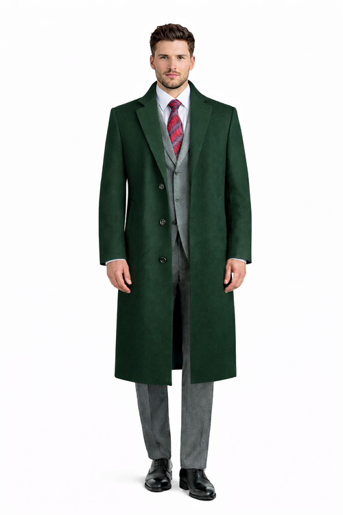 Men's Black Wool & Cashmere Overcoat Classic Full Length Topcoat