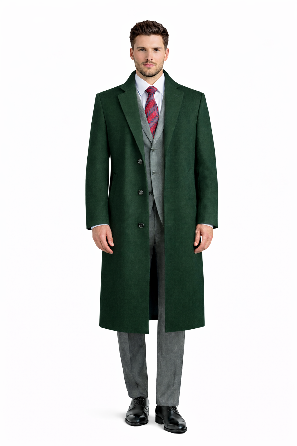 Men's Black Wool & Cashmere Overcoat Classic Full Length Topcoat