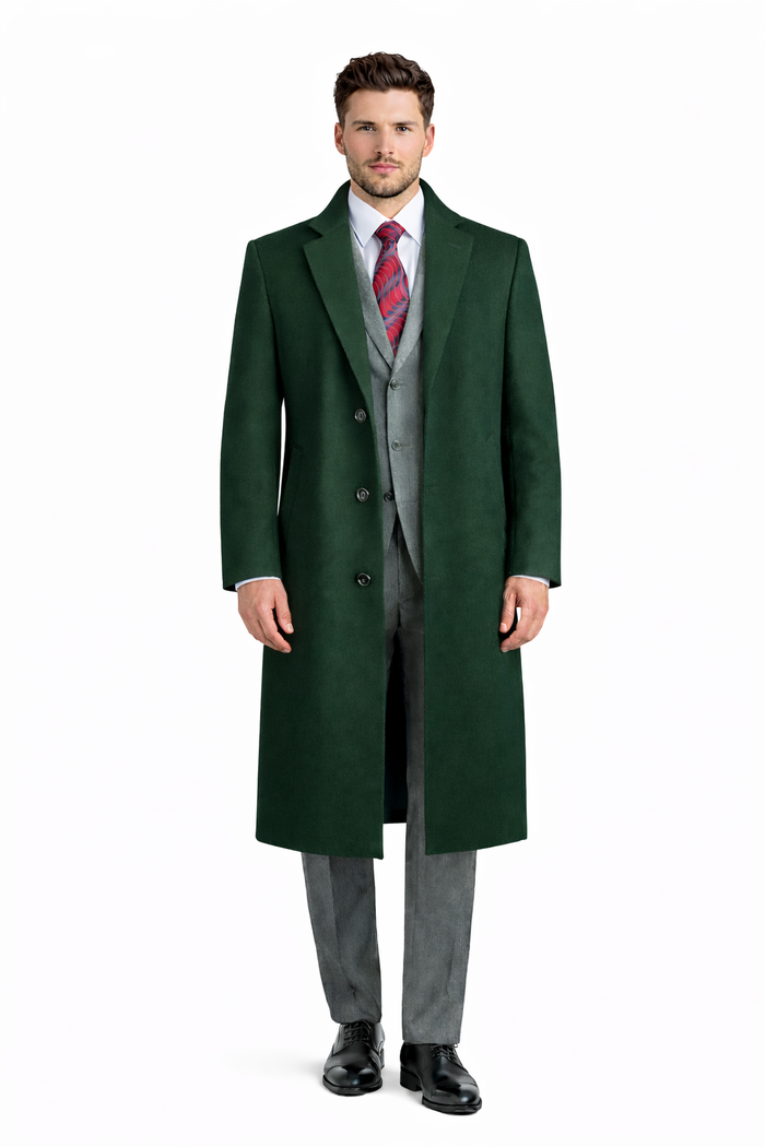 Men's Black Wool & Cashmere Overcoat Classic Full Length Topcoat