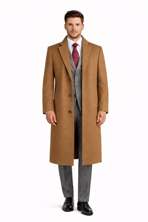Men's Black Wool & Cashmere Overcoat Classic Full Length Topcoat