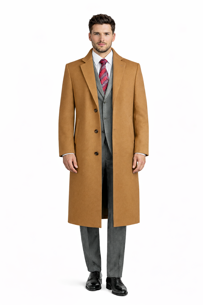 Men's Black Wool & Cashmere Overcoat Classic Full Length Topcoat