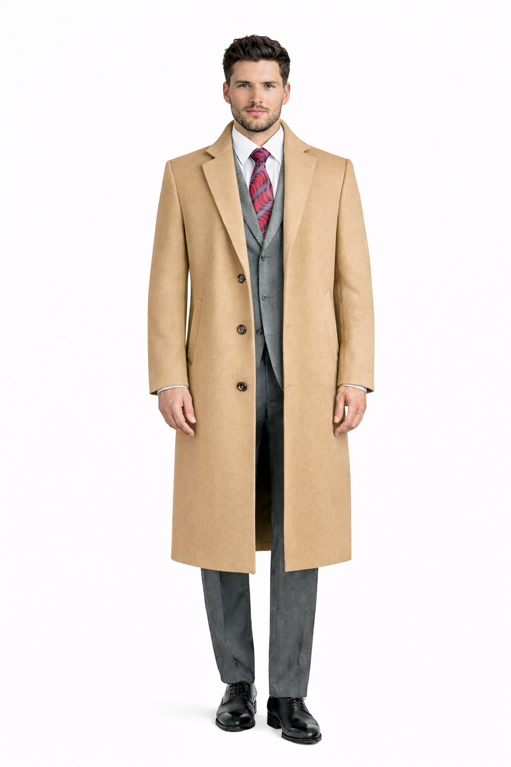 Men's Black Wool & Cashmere Overcoat â€“ Classic Full Length Topcoat - Small