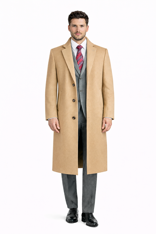 Men's Black Wool & Cashmere Overcoat Classic Full Length Topcoat