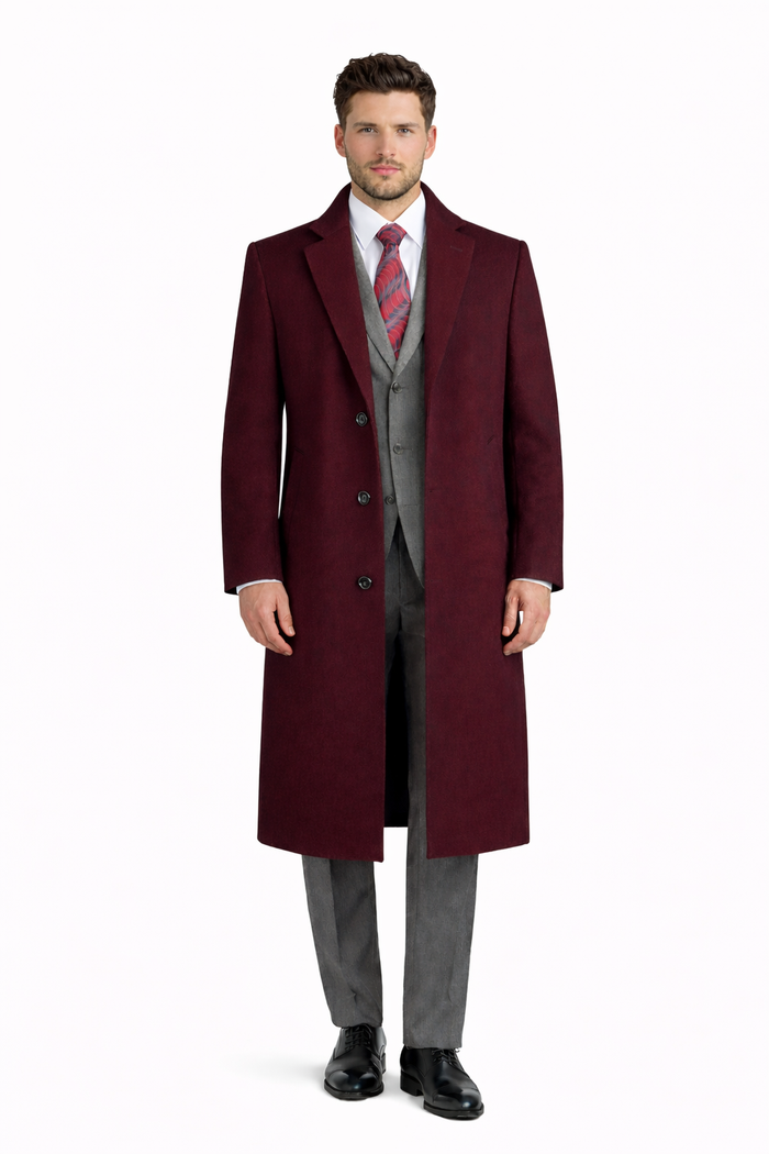 Men's Black Wool & Cashmere Overcoat Classic Full Length Topcoat