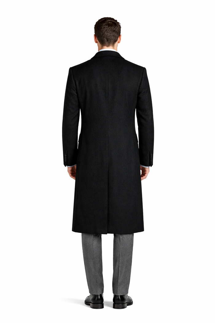 Men's Black Wool & Cashmere Overcoat Classic Full Length Topcoat