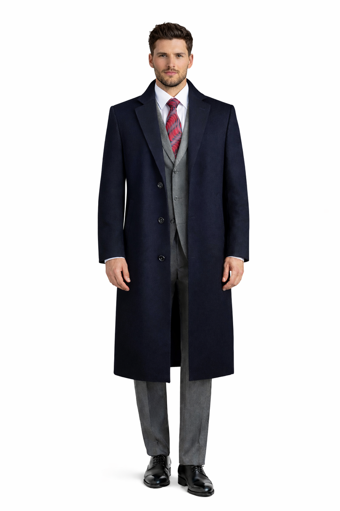 Men's Black Wool & Cashmere Overcoat Classic Full Length Topcoat