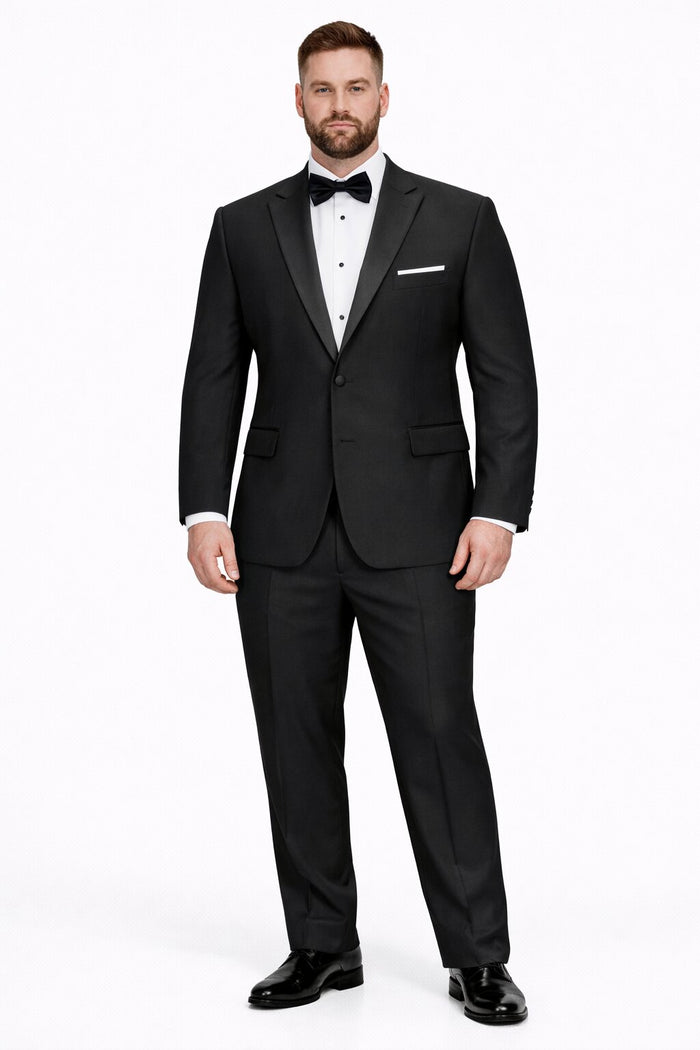 Mens Tiglio Modern Fit Black Wool Tuxedo Classic Satin Lapel Formal Suit