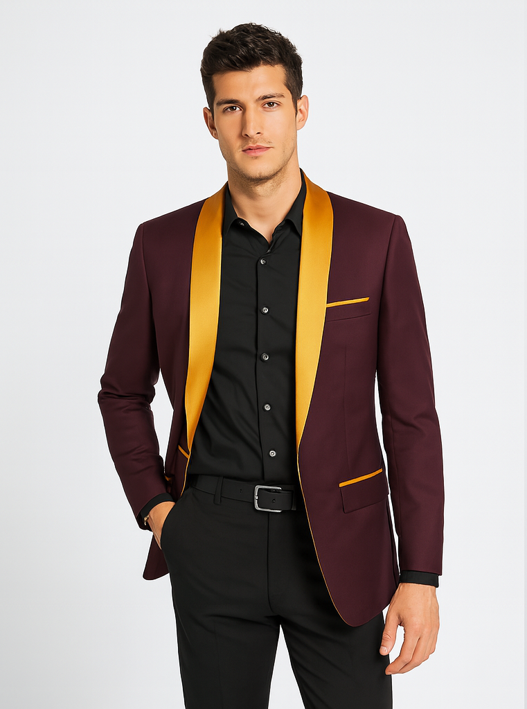 Mens Blazer Burgundy ~ Gold Tuxedo Dinner Jacket - Coat Size 38