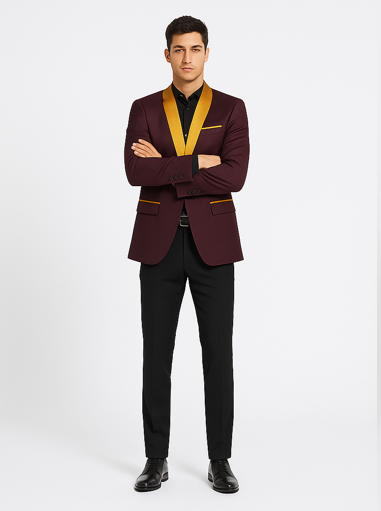 Mens Blazer Burgundy ~ Gold Tuxedo Dinner Jacket - Coat Size 38