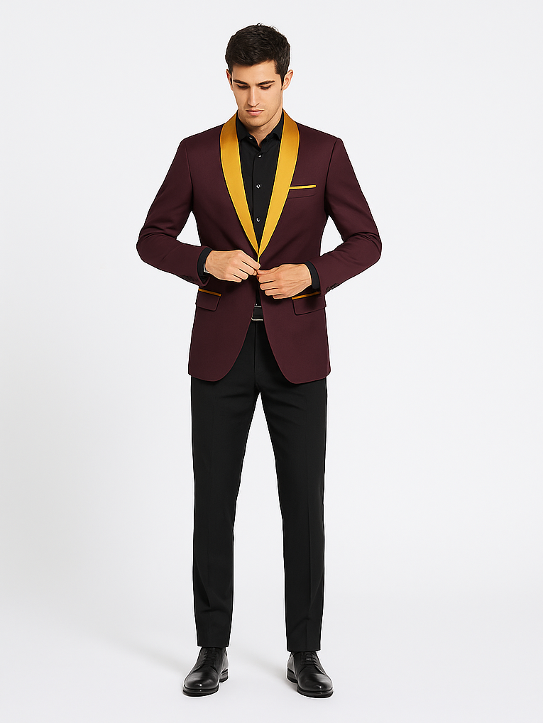 Mens Blazer Burgundy ~ Gold Tuxedo Dinner Jacket - Coat Size 38