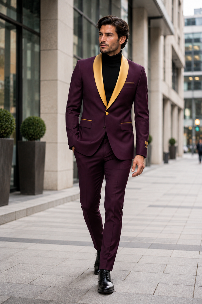 Mens Blazer Burgundy ~ Gold Tuxedo Dinner Jacket
