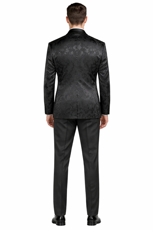 Mens Blazer - Paisley Sport Coat - Black Prom 2026 Tuxedo Dinner Jacket Blazer