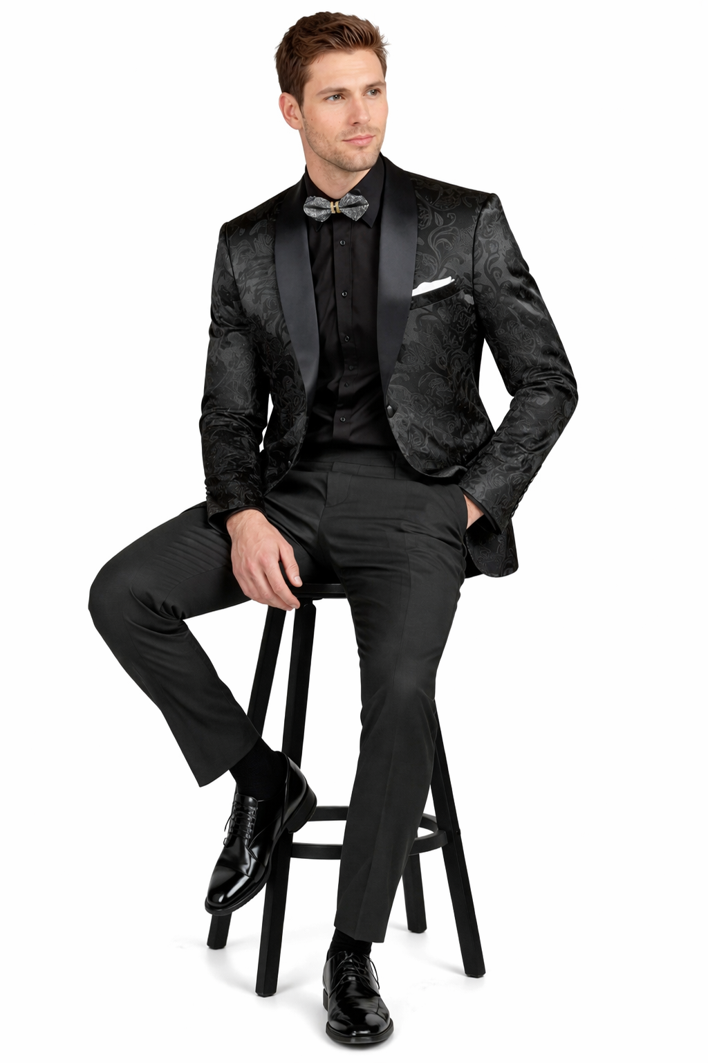 Mens Blazer - Paisley Sport Coat - Black Prom 2026 Tuxedo Dinner Jacket Blazer