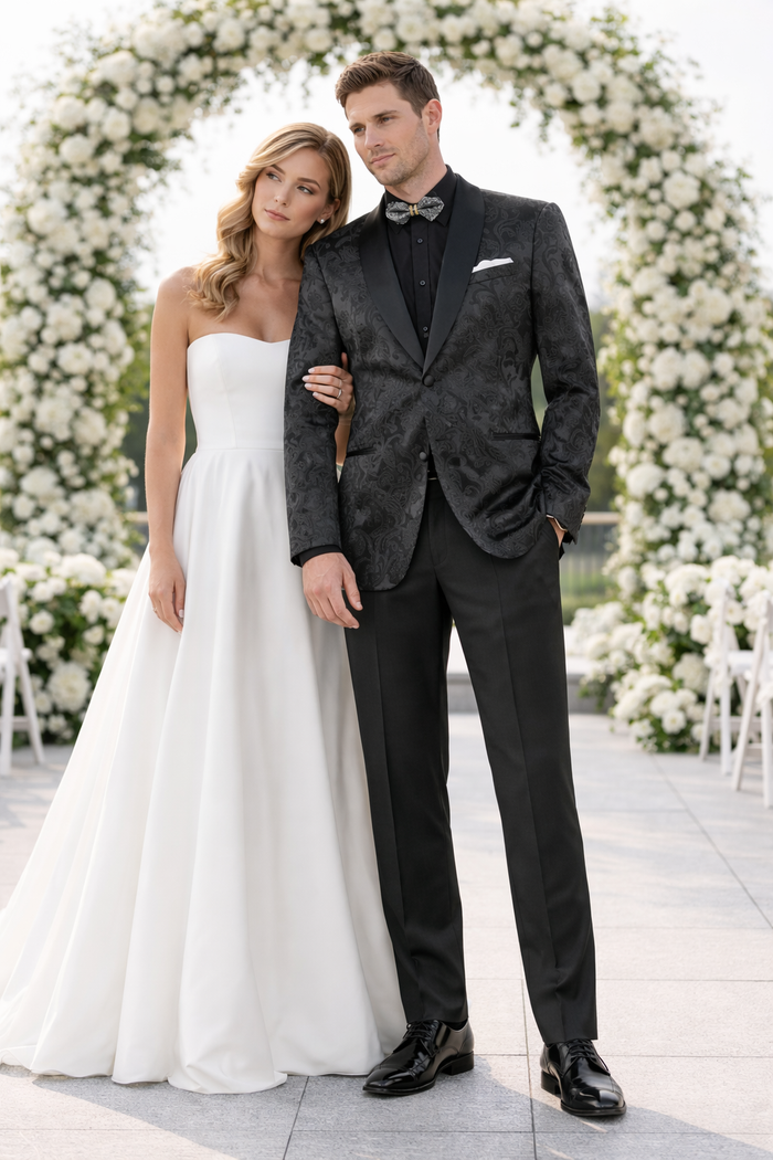 Mens Blazer - Paisley Sport Coat - Black Prom 2026 Tuxedo Dinner Jacket Blazer