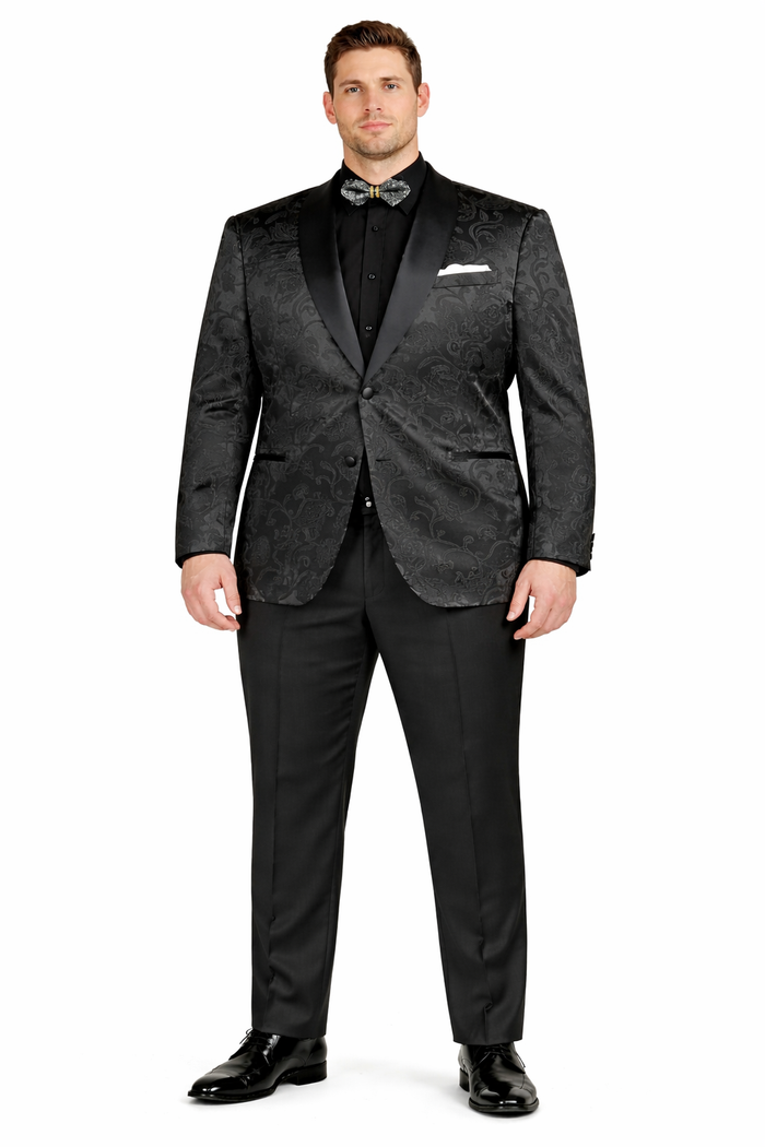 Mens Blazer - Paisley Sport Coat - Black Prom 2026 Tuxedo Dinner Jacket Blazer