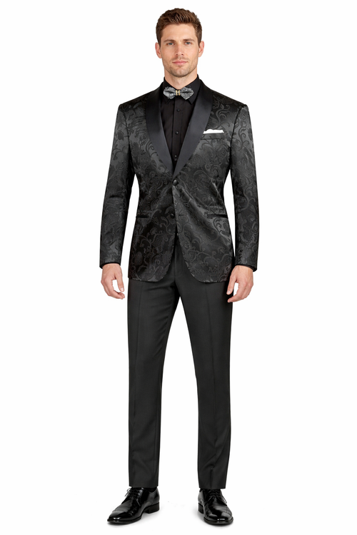Mens Blazer - Paisley Sport Coat - Black Prom 2026 Tuxedo Dinner Jacket Blazer