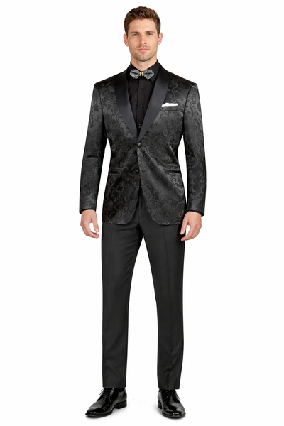 Mens Blazer - Paisley Sport Coat - Black Prom 2026 Tuxedo Dinner Jacket Blazer