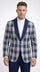 Mens Blue and White - Royal Plaid Tuxedo Suit Set – Checkered Prom Suit with Navy Pants Christmas Holiday New Year Jacket