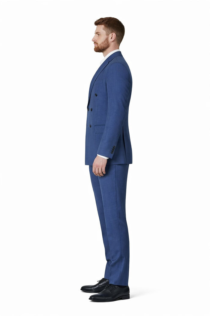 Mens Blue Wool Tiglio Double Breasted Suit Classic Peak Lapel Suit