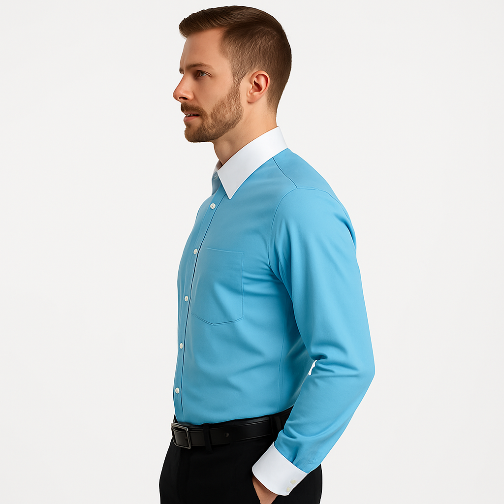 Classic Stylish Fashionable -White Collar Two Toned Contrast white collars Multi-color Men's Dress Shirt - Medium 15.5" Neck / 34-35" Sleeve