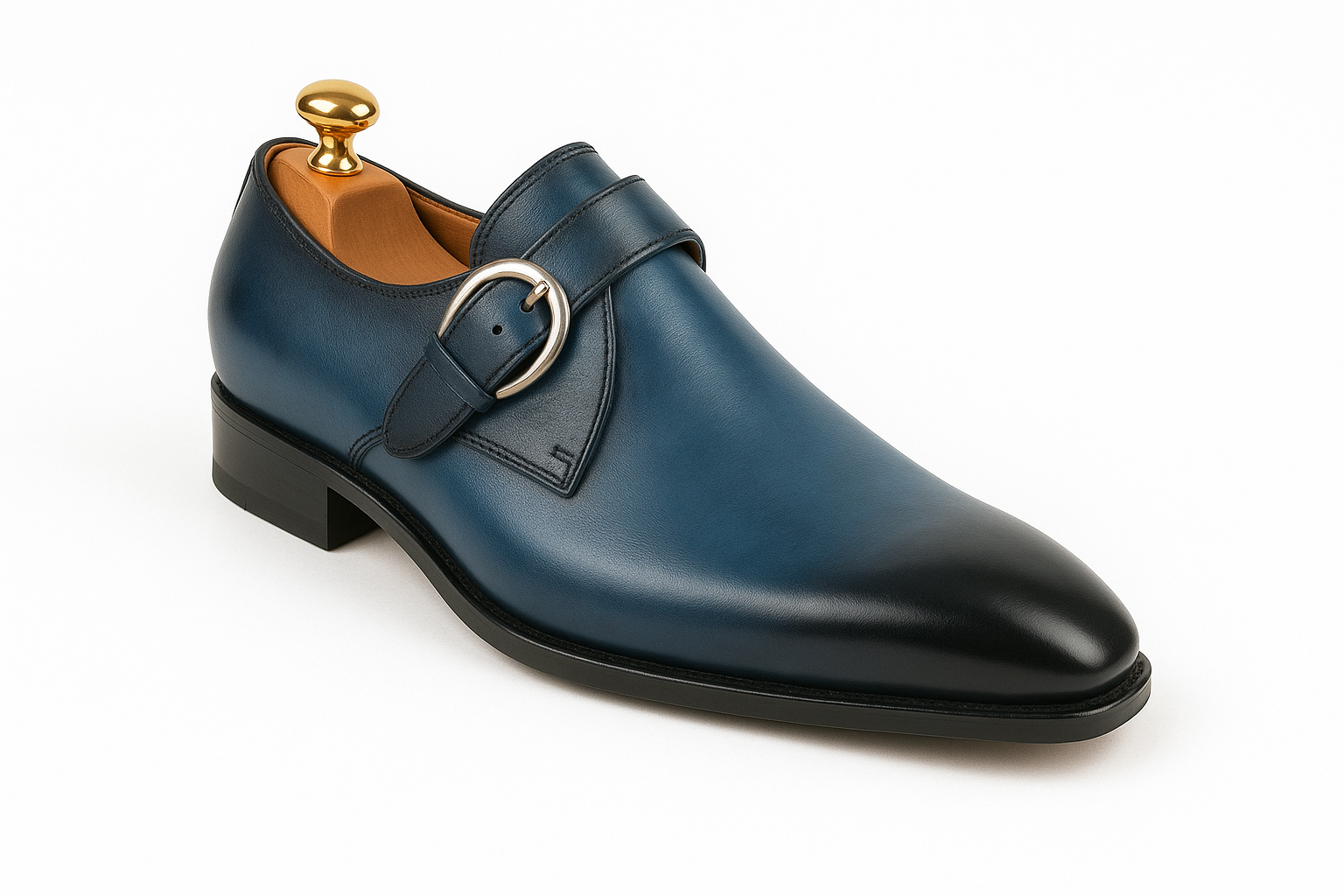 Mens Carrucci Classic Leather Fade Single D-Buckle Monk Strap Dress Shoe in Chestnut - 7