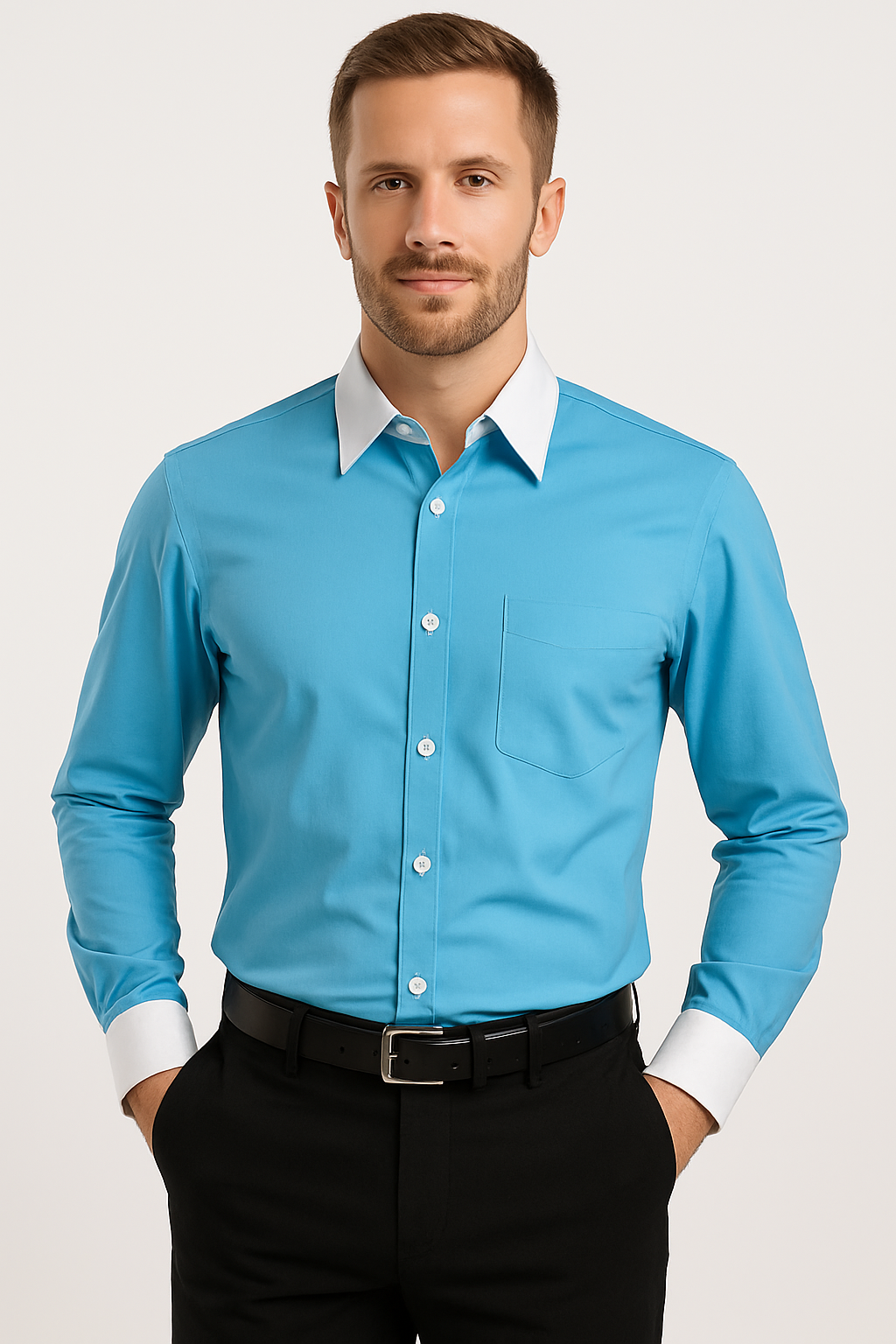 Classic Stylish Fashionable -White Collar Two Toned Contrast white collars Multi-color Men's Dress Shirt