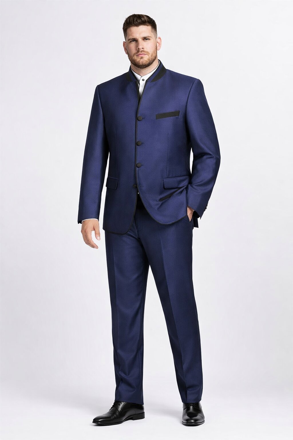 Wedding Groom Suit - Prom 2026 Tuxedo Suit - No Collar Weddig Tuxedo - Blue