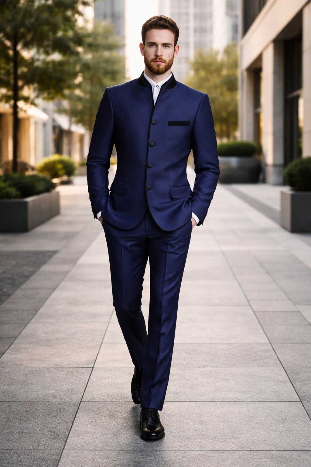 Wedding Groom Suit - Prom 2026 Tuxedo Suit - No Collar Weddig Tuxedo - Blue
