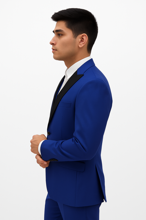 Mens Royal Blue Prom Tuxedo - Mens 2 Button Peak Lapel Vested Prom Tuxedo in Royal Blue