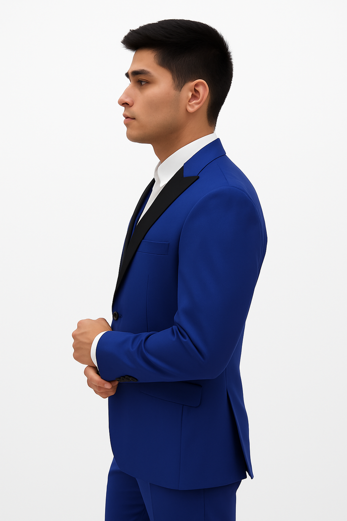 Mens Royal Blue Prom Tuxedo - Mens 2 Button Peak Lapel Vested Prom Tuxedo in Royal Blue