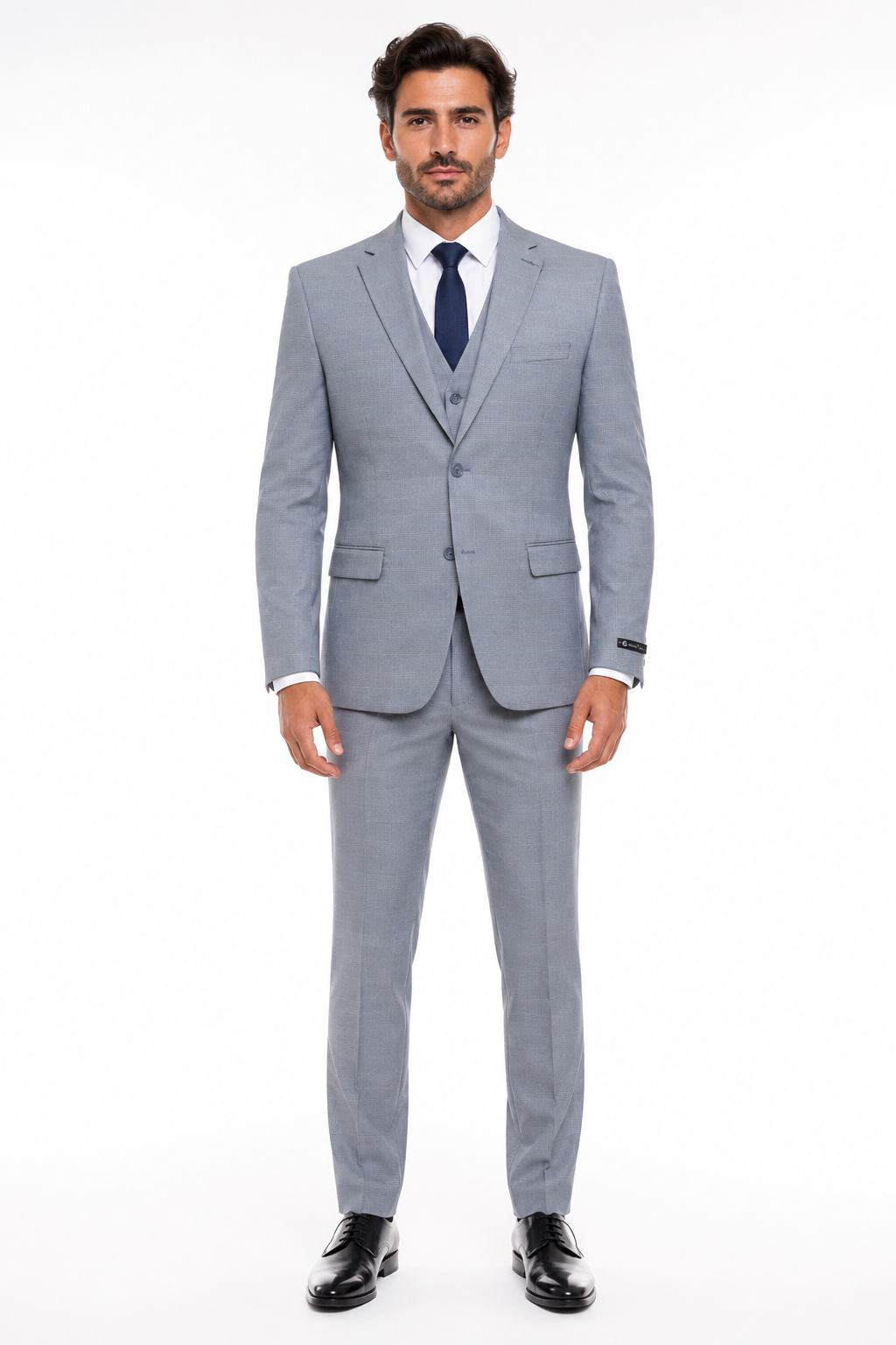 Men’s Blue Plaid 3-Piece Tailored Fit Suit with Vest - 34 Short or Extra Small
