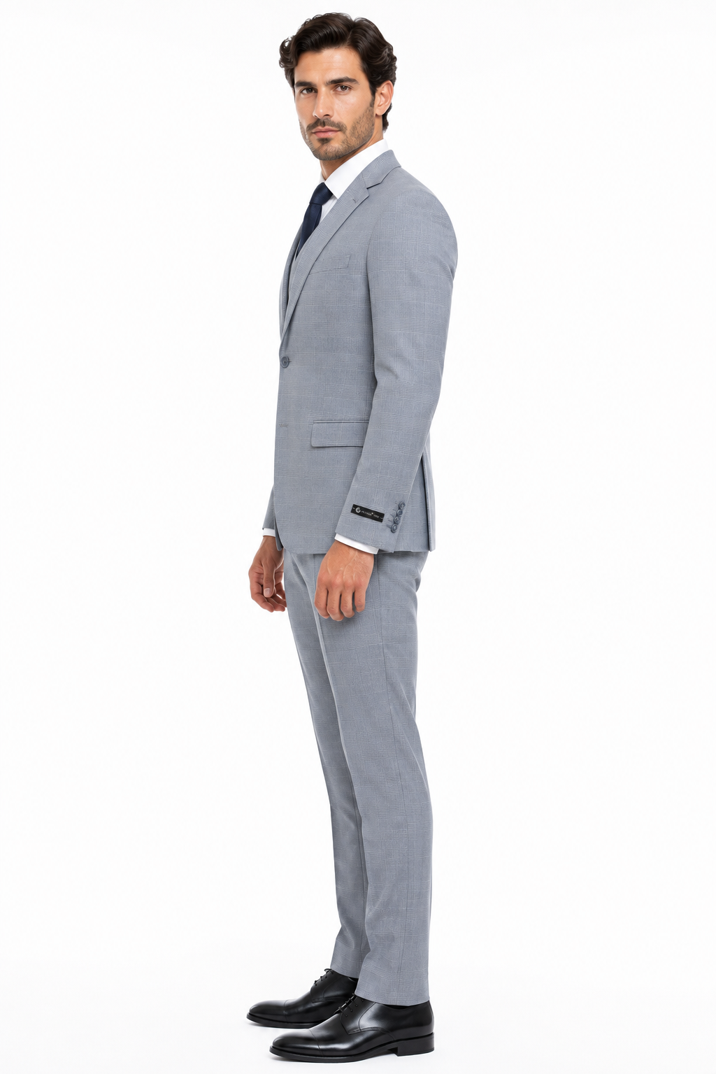 Men’s Blue Plaid 3-Piece Tailored Fit Suit with Vest - 34 Short or Extra Small