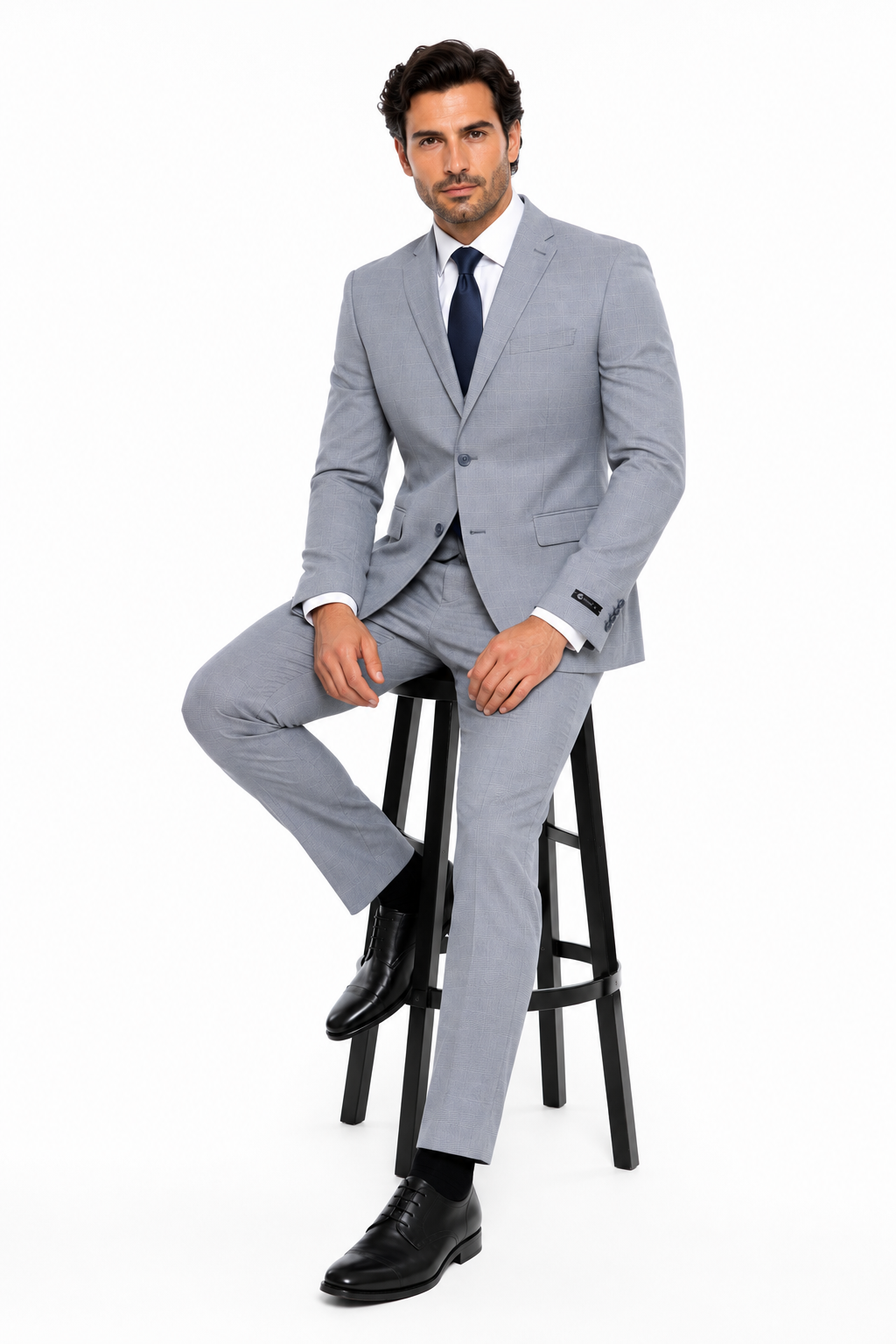Men’s Blue Plaid 3-Piece Tailored Fit Suit with Vest - 34 Short or Extra Small