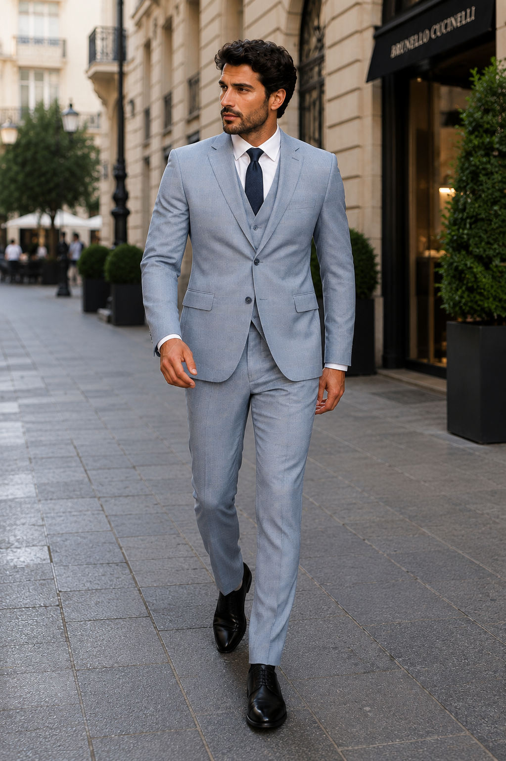 Men’s Blue Plaid 3-Piece Tailored Fit Suit with Vest - 34 Short or Extra Small