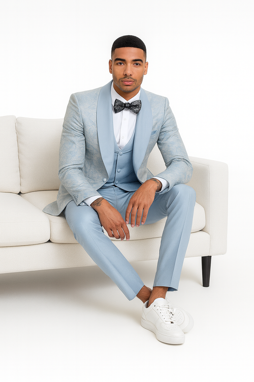 2026 Prom 2026 Special Blue Tuxedo Suit w/ Double-Breasted Vest by Tazzio