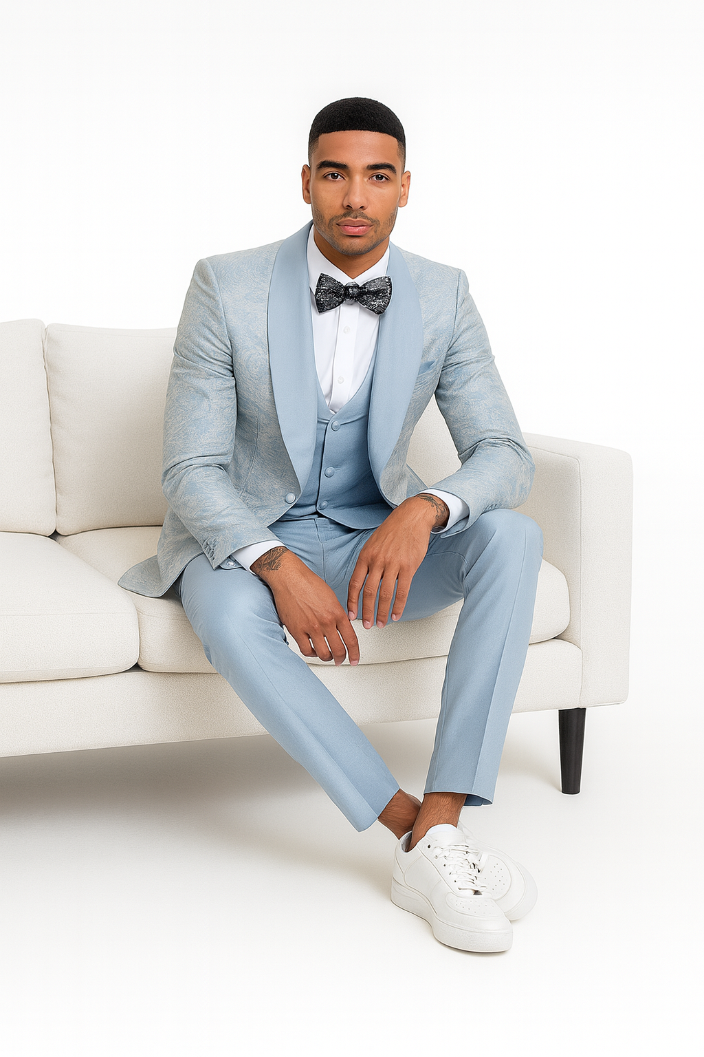 2026 Prom 2026 Special Blue Tuxedo Suit w/ Double-Breasted Vest by Tazzio