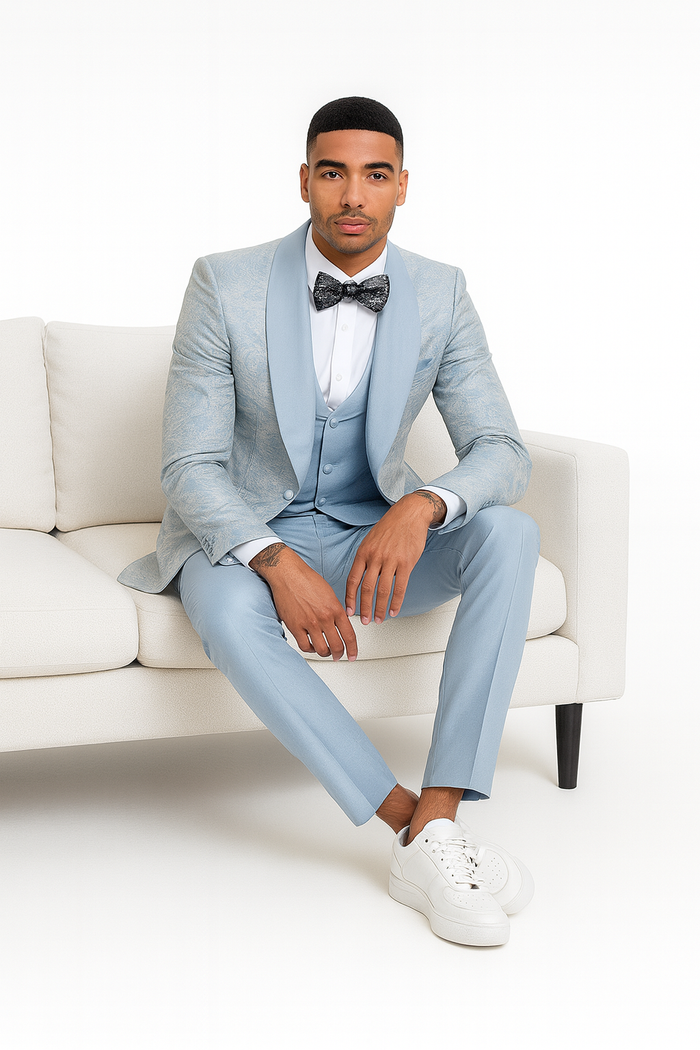 2026 Prom 2026 Special Blue Tuxedo Suit w/ Double-Breasted Vest by Tazzio