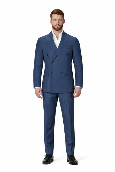 Mens Blue Wool Tiglio Double Breasted Suit Classic Peak Lapel Suit
