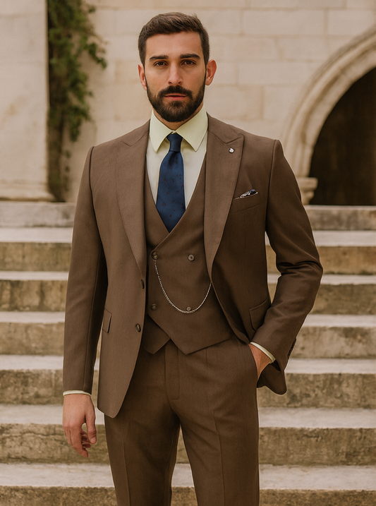 Elegant Brown Wedding Suit for Men Three-Piece Groom Outfit