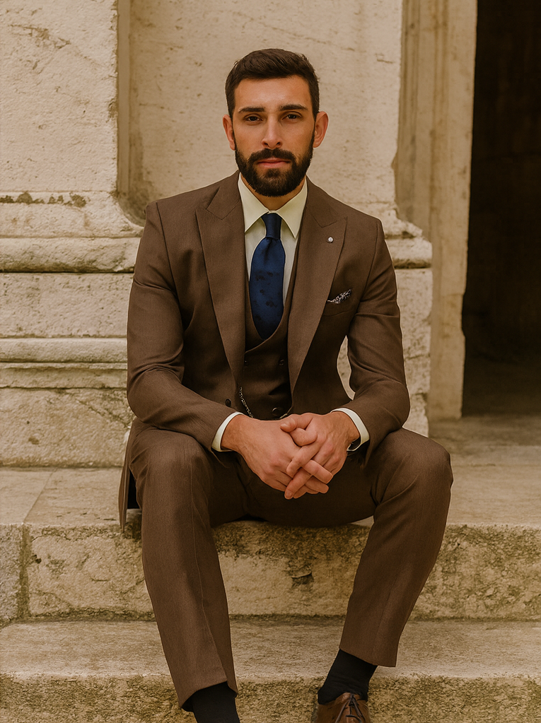 Elegant Brown Wedding Suit for Men – Three-Piece Groom Outfit - 34 Short or Extra Small