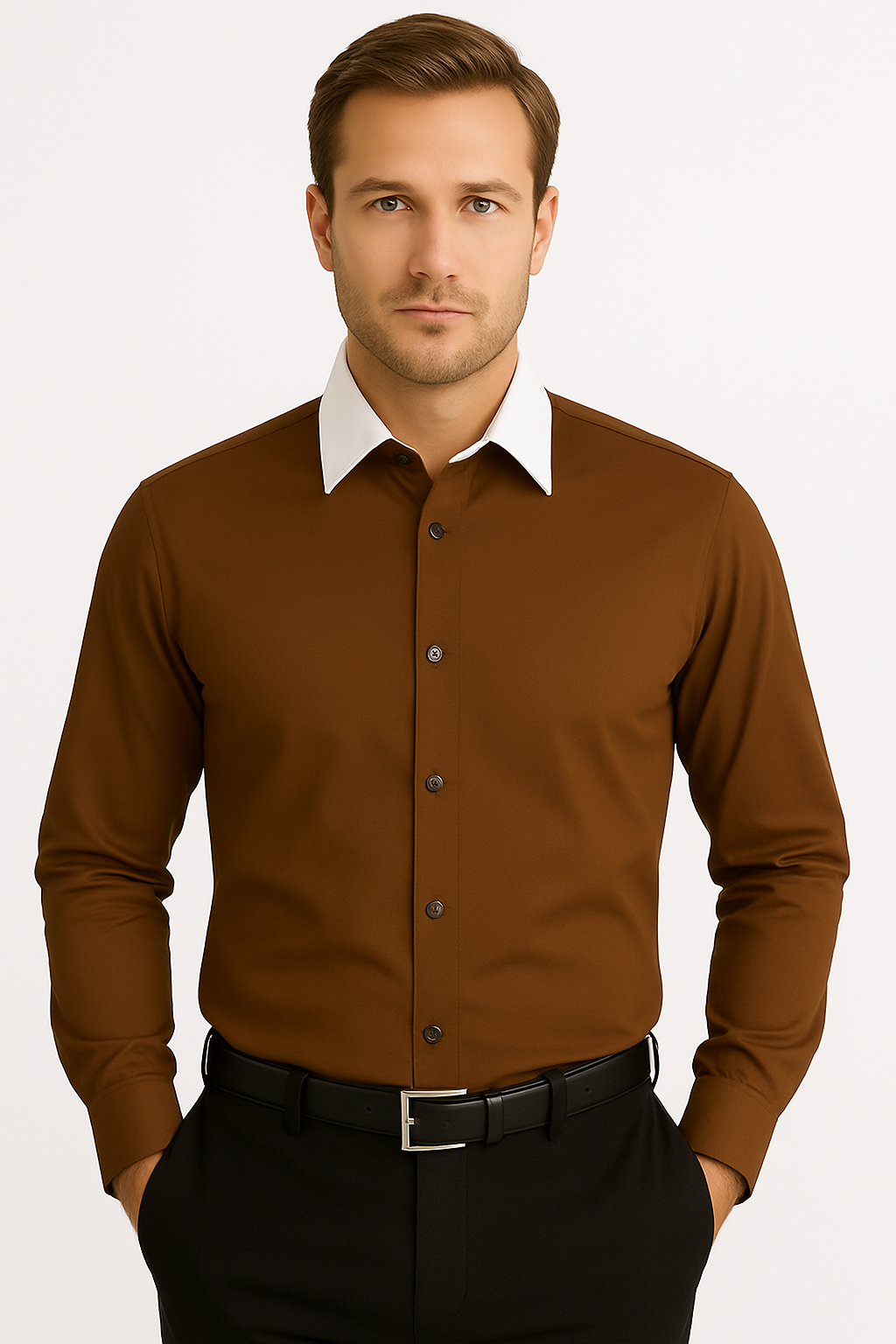 Classic Stylish Fashionable -White Collar Two Toned Contrast white collars Multi-color Men's Dress Shirt