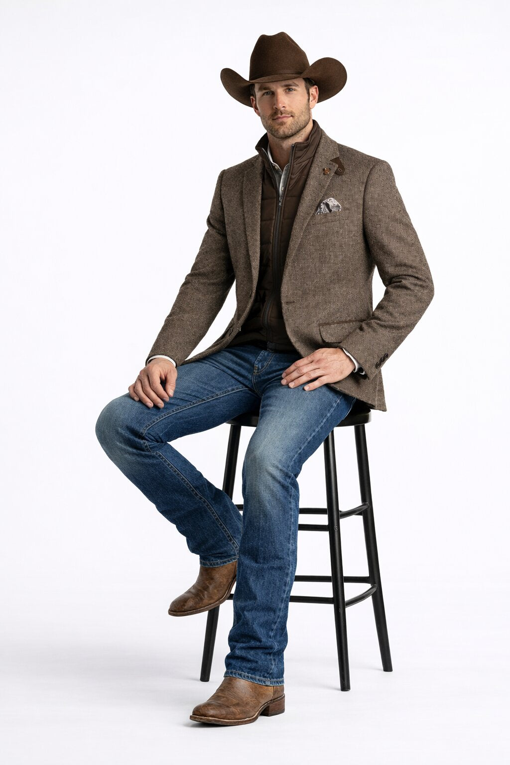 Mens Brown Herringbone Tweed Cowboy Western Blazer Classic Country Sport Coat Jacket for Ranch Wear,  Cowboy Jacket