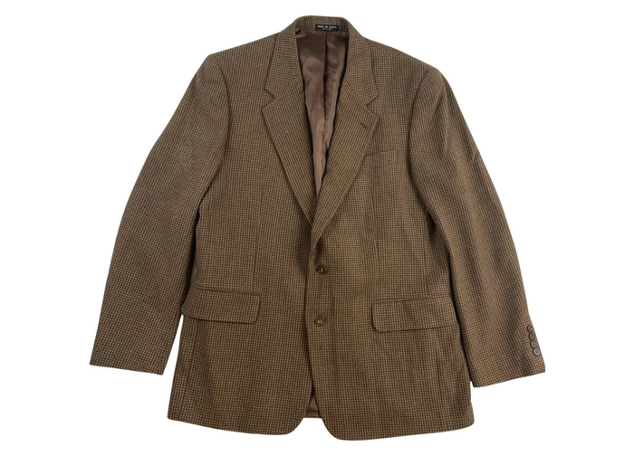 Mens Brown Houndstooth Blazer – Classic British Style 2 Button Checkered Texture Sport Coat for Fall, Winter Khaki Tan