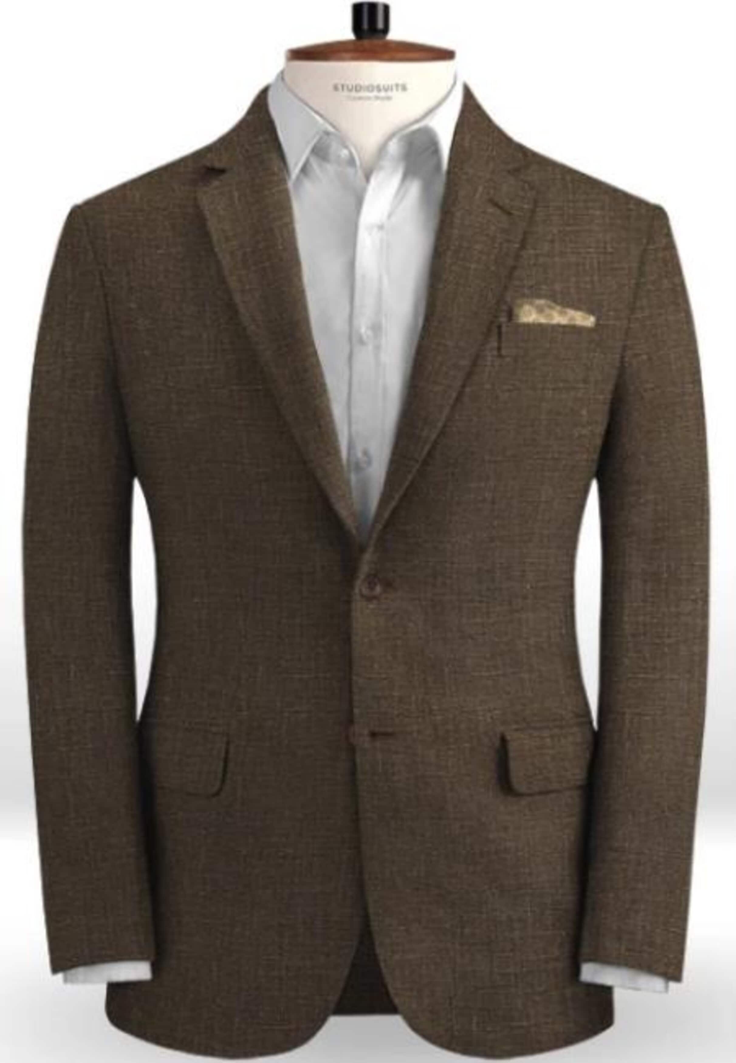 Mens Big and Tall Linen Suits - Brown Summer Fabric Suit